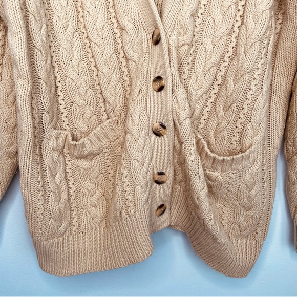Vintage Cable Knit Cardigan Sweater Women’s Small Tan Grandmacore Tunic - Picture 6 of 10